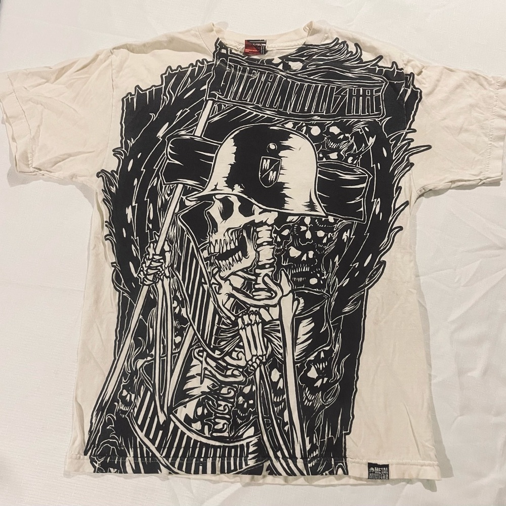 Vintage Metal Mulisha Skull in Helmet T-Shirt Mens Medium White T-Shirt